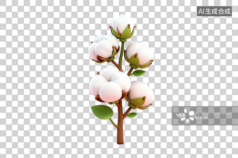 【AI数字艺术】卡通风格，一棵棉花PNG格式的免扣元素图片素材