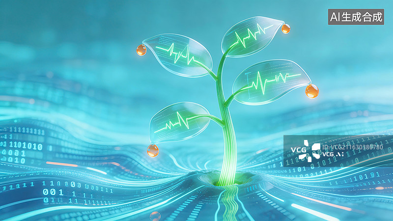 【AI数字艺术】科技感绿植生命脉动图片素材