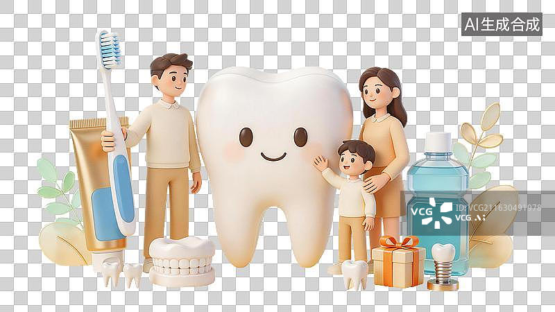 【AI数字艺术】一家人爱牙日亲子护牙健康笑容图片素材