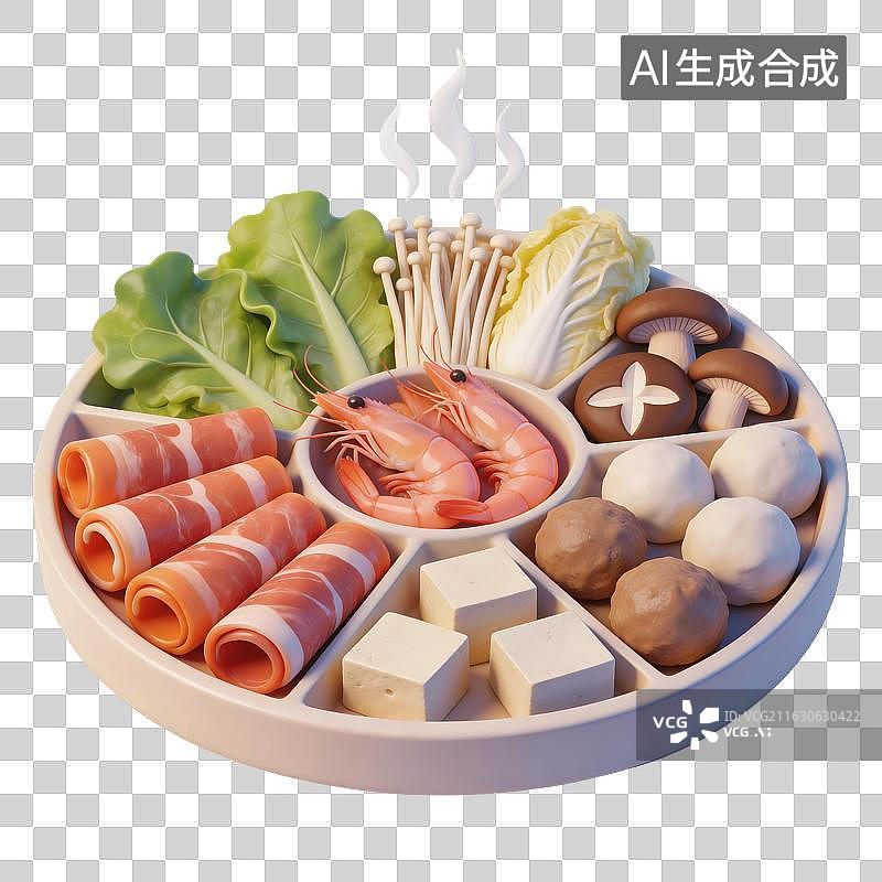 【AI数字艺术】火锅食材拼盘插画图片素材