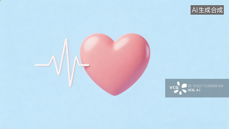【AI数字艺术】粉色心形与心跳线图案图片素材