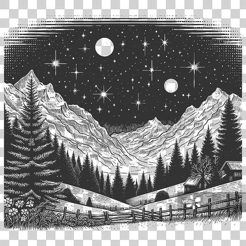 山景上方的夜空与流星图片素材