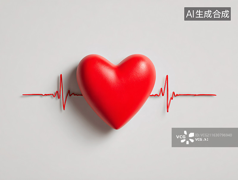 【AI数字艺术】红色爱心与心电图跳动曲线图片素材