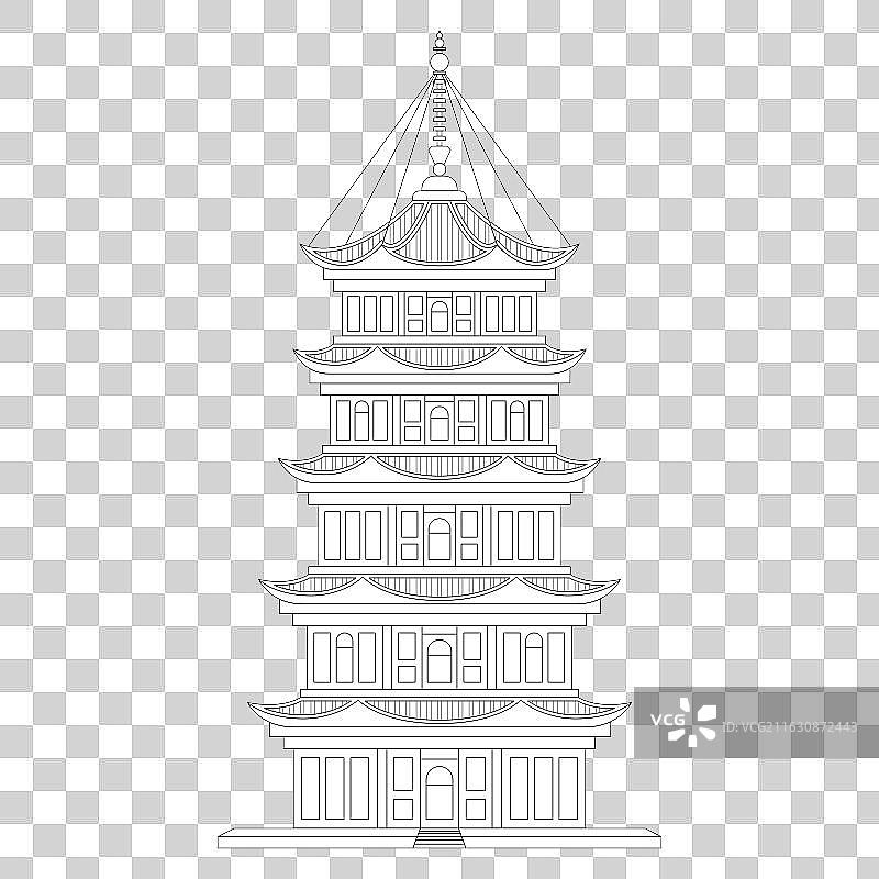 扁平风线描福建省泉州地标建筑泉州东西塔插画免抠元素图片素材