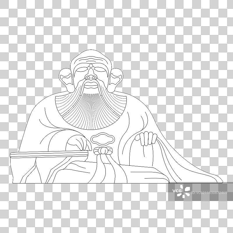 扁平风线描福建省泉州地标建筑泉州老君岩造像插画免抠元素图片素材