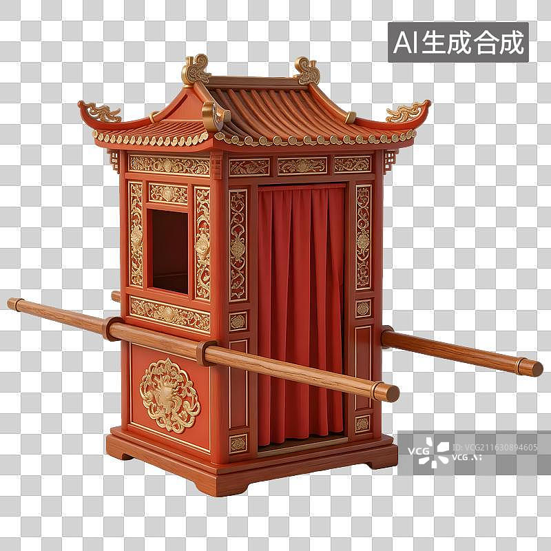 【AI数字艺术】3D拟物风格中式花轿元素图片素材