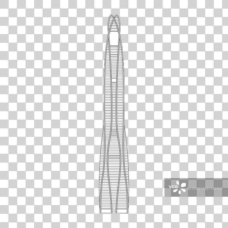 扁平风线描天津地标建筑天津周大福金融中心插画免抠元素图片素材