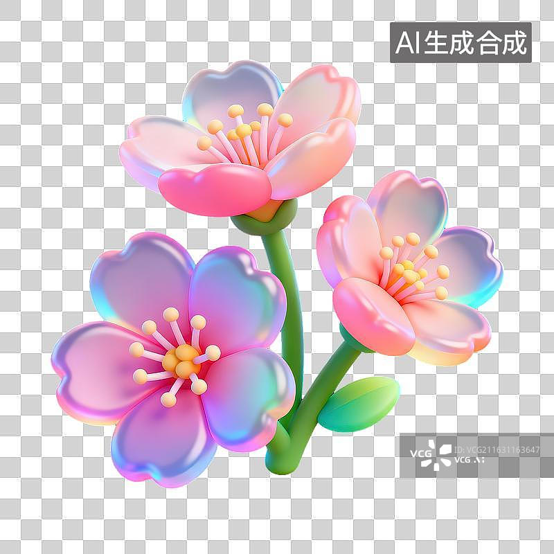 【AI数字艺术】3D 卡通渐变樱花装饰场景图片素材