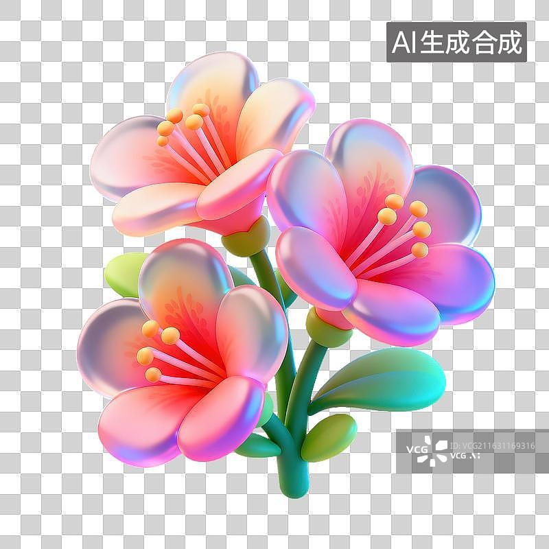 【AI数字艺术】3D 卡通渐变杜鹃装饰场景图片素材