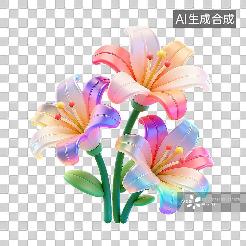 【AI数字艺术】3D 卡通渐变百合花装饰场景图片素材