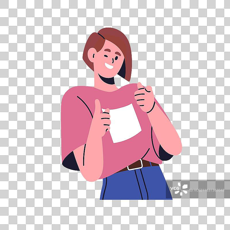 一名快乐微笑的女性正指向你图片素材
