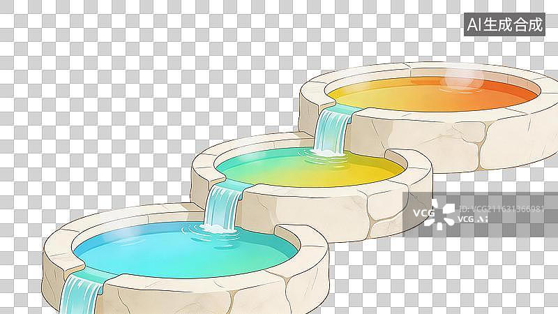 【AI数字艺术】三层石砌水池流水景观图片素材