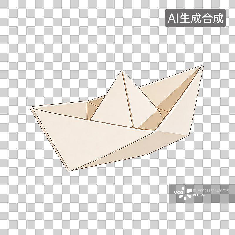 【AI数字艺术】米白色折纸帆船立体造型插画图片素材