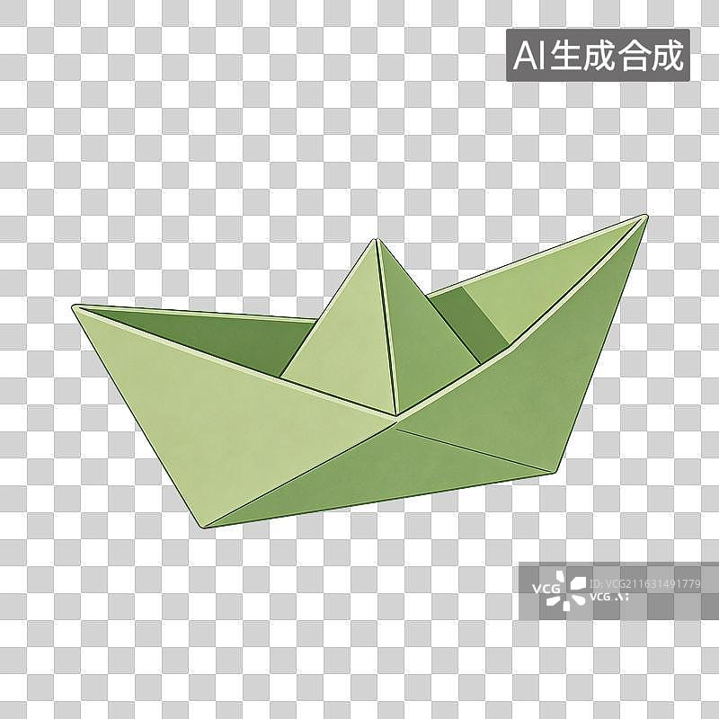 【AI数字艺术】浅绿色折纸小船立体造型图图片素材