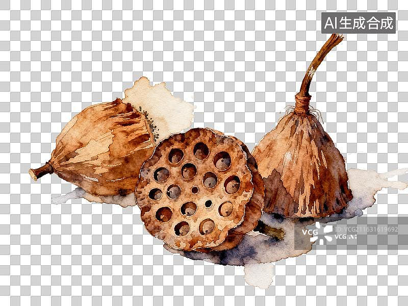 【AI数字艺术】莲蓬 包装水彩插画植物系列免抠图形图片素材