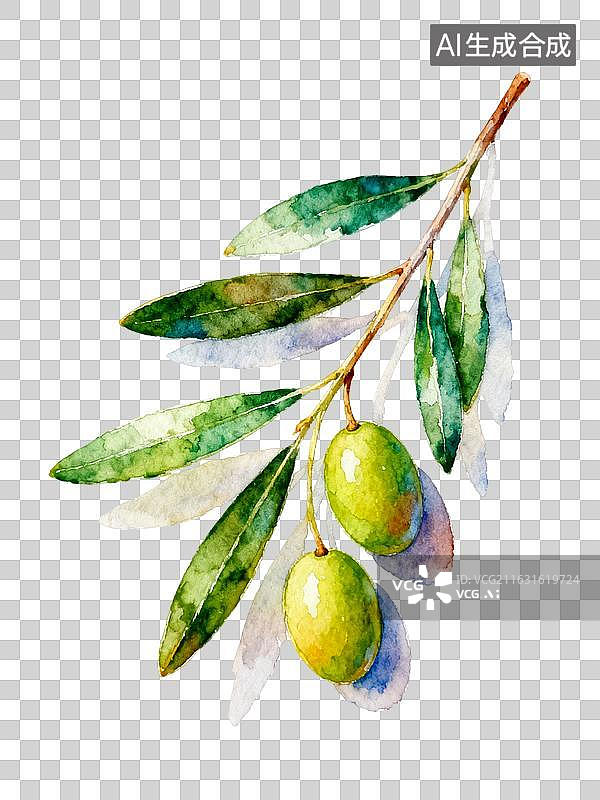 【AI数字艺术】橄榄 包装水彩插画植物系列免抠图形图片素材