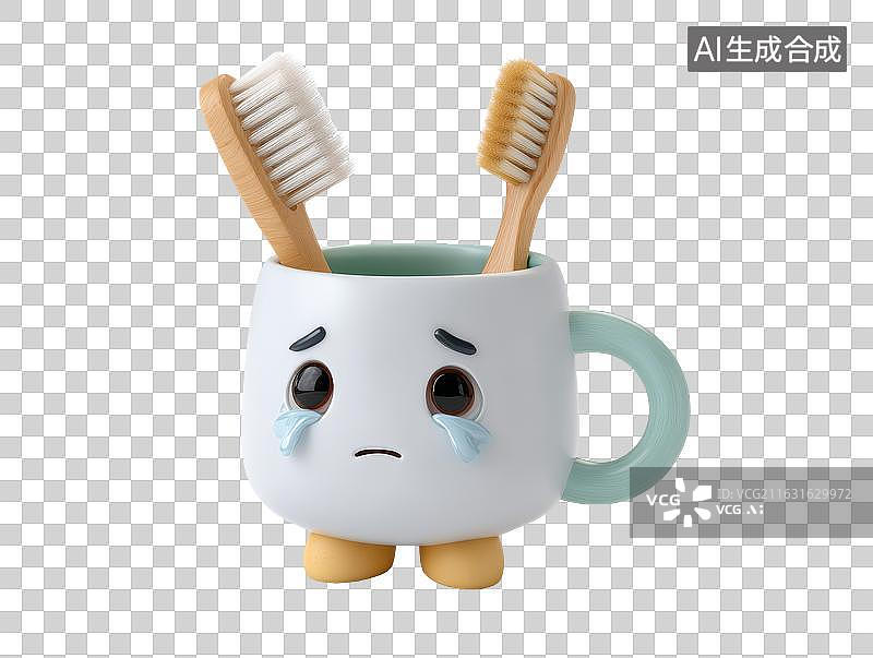 【AI数字艺术】卡通牙刷杯子表情悲伤图片素材