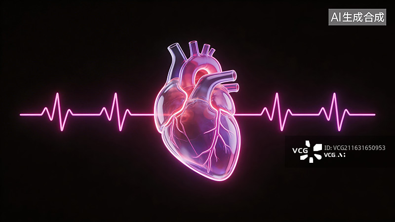 【AI数字艺术】发光心脏与心电图图片素材