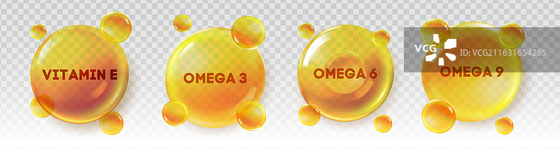 写实的金色维生素E、Omega-3和Omega-6食物图片素材
