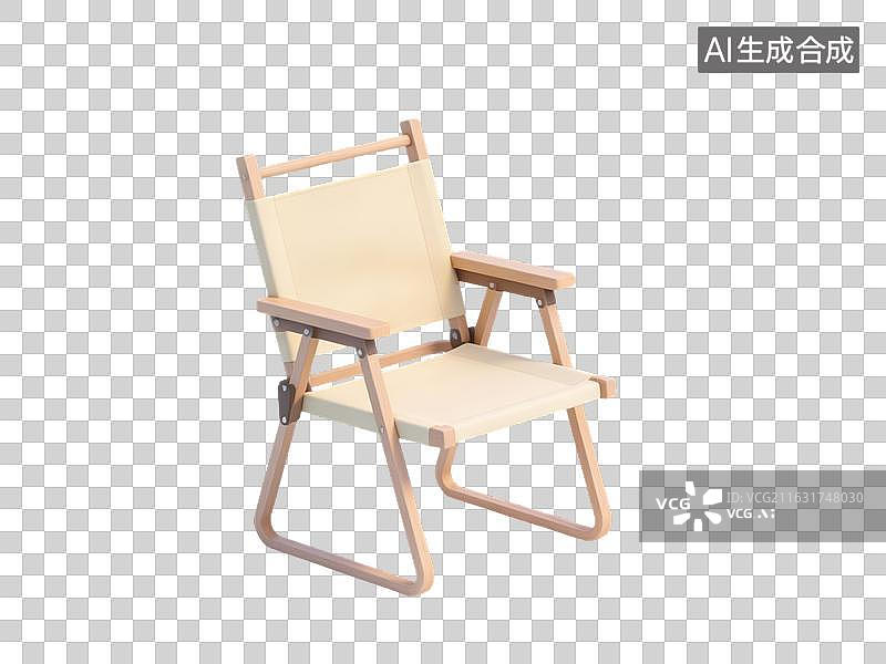 【AI数字艺术】米色简约折叠帆布椅3D卡通插画图片素材