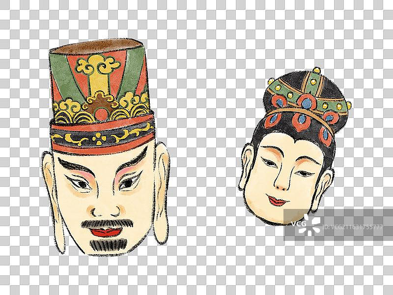 广西少数民族毛南族非物质文化遗产傩面文化面具舞的面具。图片素材