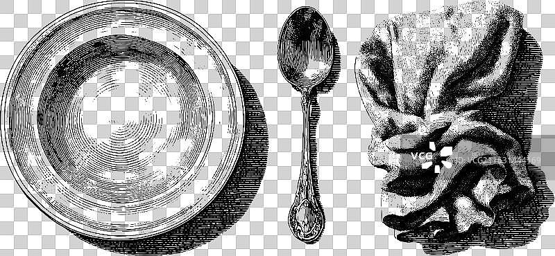 复古中国瓷盘、银勺和优雅图片素材