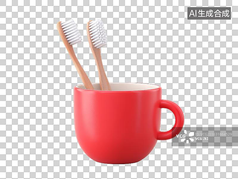 【AI数字艺术】红色杯子中放着牙刷图片素材