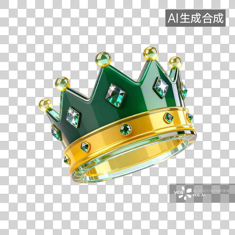 【AI数字艺术】绿金配色镶钻立体皇冠3D图标图片素材