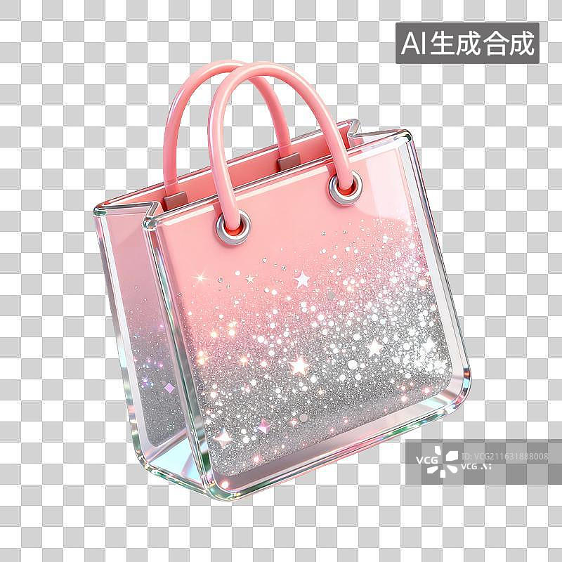 【AI数字艺术】粉银渐变闪钻透明手提托特包图片素材