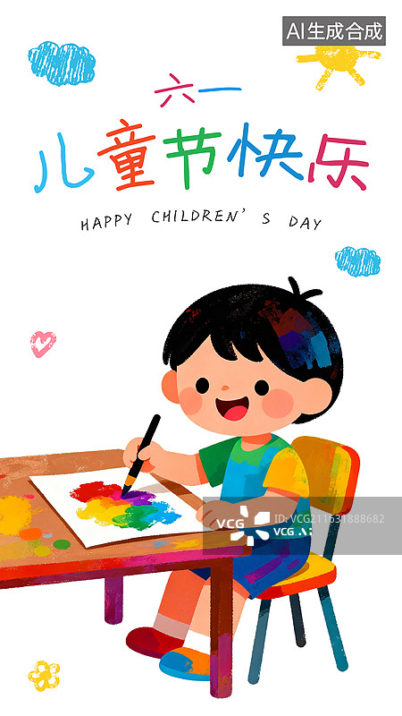【AI数字艺术】六一儿童节插画海报模板图片素材