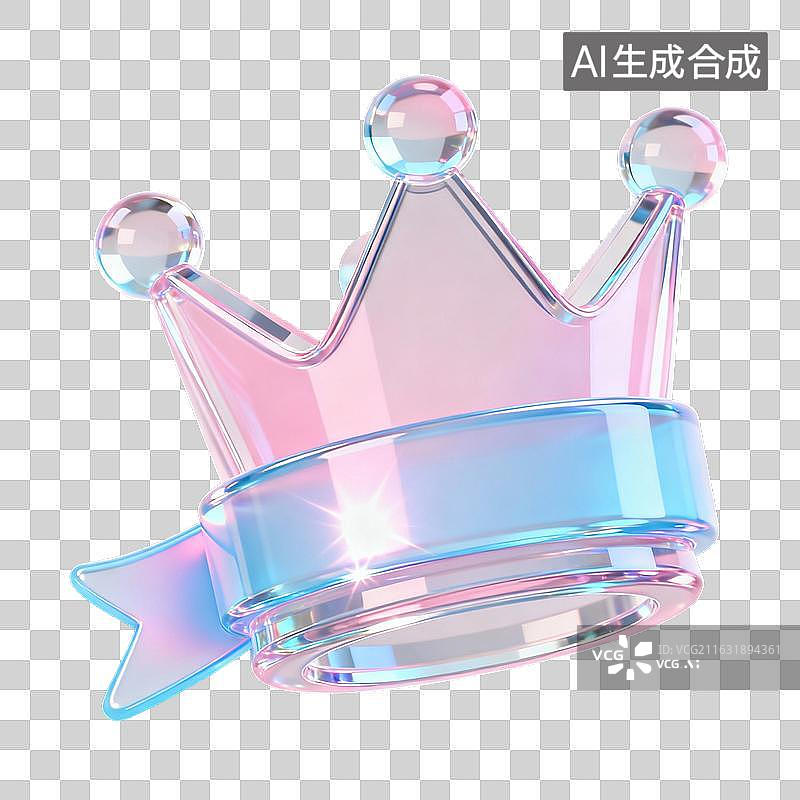 【AI数字艺术】粉蓝渐变霓虹质感透明皇冠装饰图片素材
