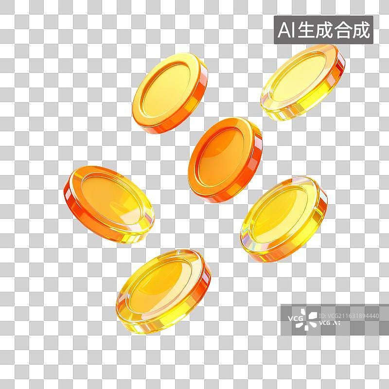 【AI数字艺术】3D渐变透明金币悬浮黑色背景图片素材