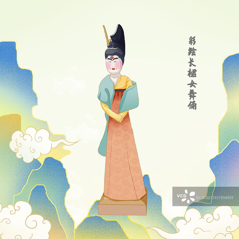 彩绘长裙女舞俑图片素材