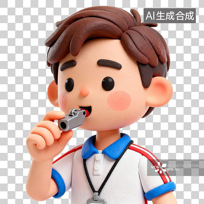 【AI数字艺术】卡通男孩吹哨子当裁判图片素材