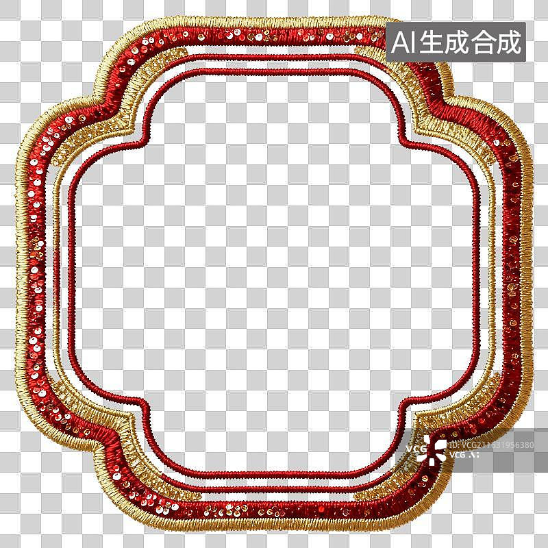 【AI数字艺术】红金亮片刺绣云纹多层装饰边框图片素材