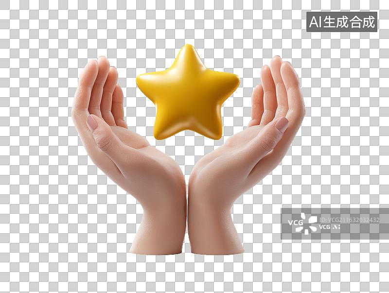 【AI数字艺术】双手托举金色五角星图片素材