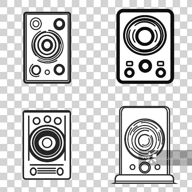 扬声器系统图标，黑色线条艺术，音频，声音图片素材