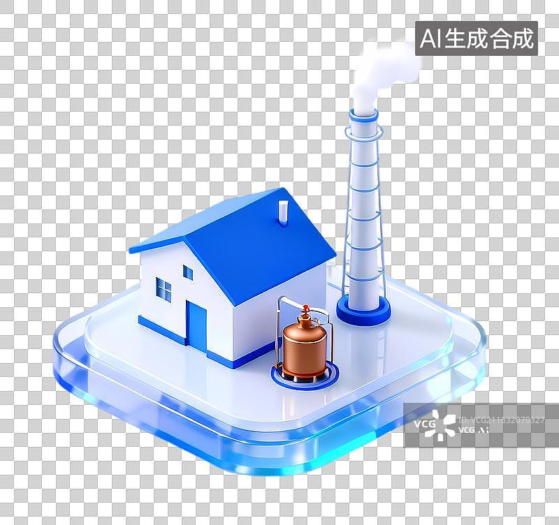 【AI数字艺术】厂房烟囱蓝白科技能源图标3D立体渲染图片素材