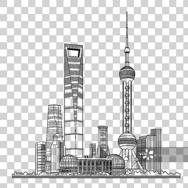 上海东方明珠地标建筑线条手绘图片素材