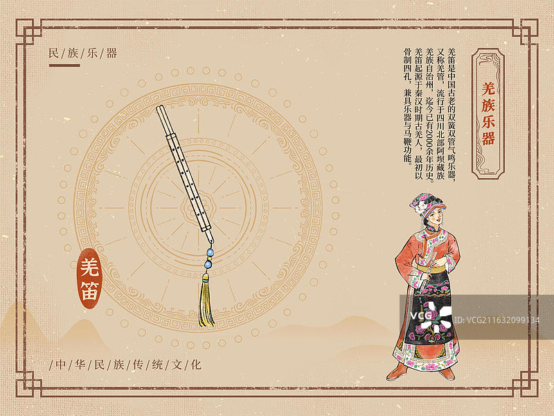 民族传统乐器介绍海报模板，羌族，羌笛。图片素材