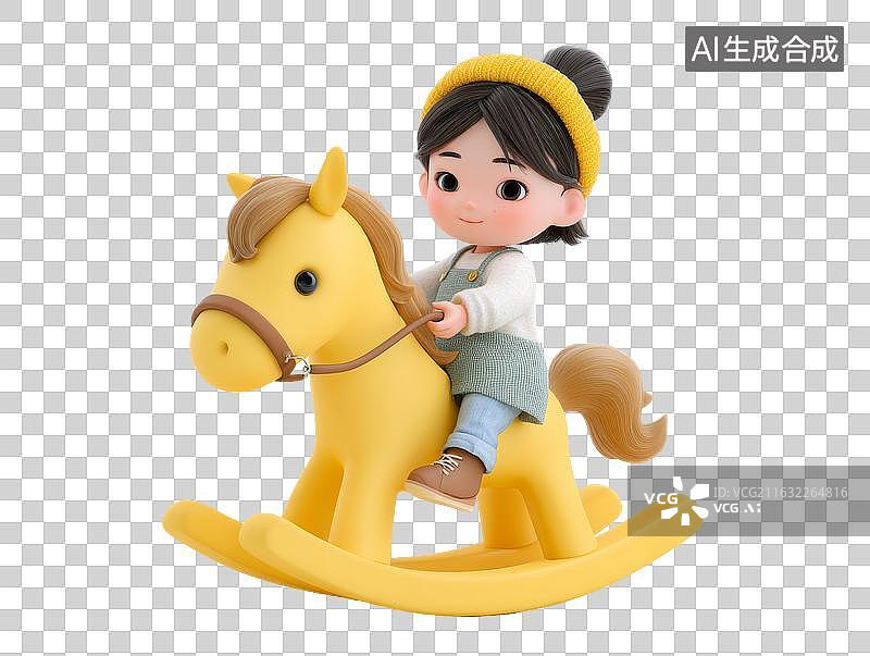 【AI数字艺术】小女孩骑摇马玩具图片素材