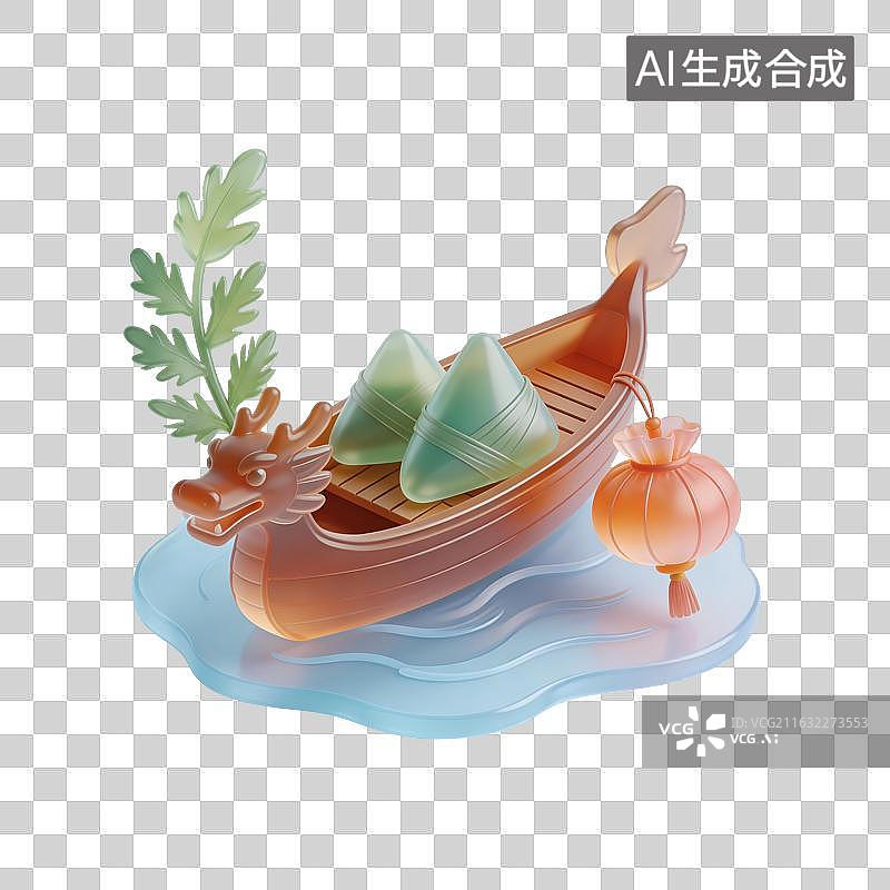 【AI数字艺术】端午节龙舟粽子艾草香囊节日插画图片素材