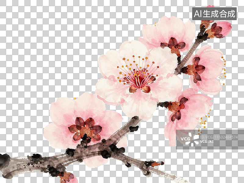 【AI数字艺术】水墨丹青·雪瓣凝香图片素材