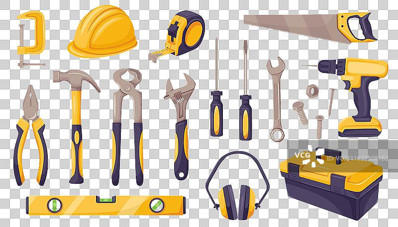建筑和维修工具套装及安全防护装备图片素材