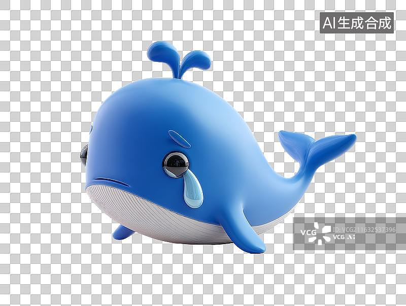 【AI数字艺术】蓝色卡通鲸鱼伤心哭泣图片素材