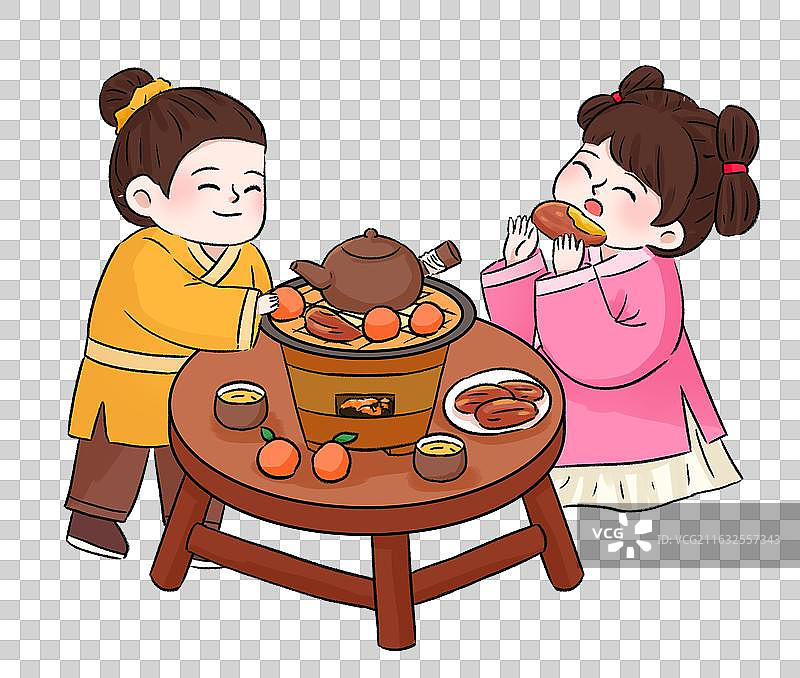 围炉煮茶人物冬天元素图片素材