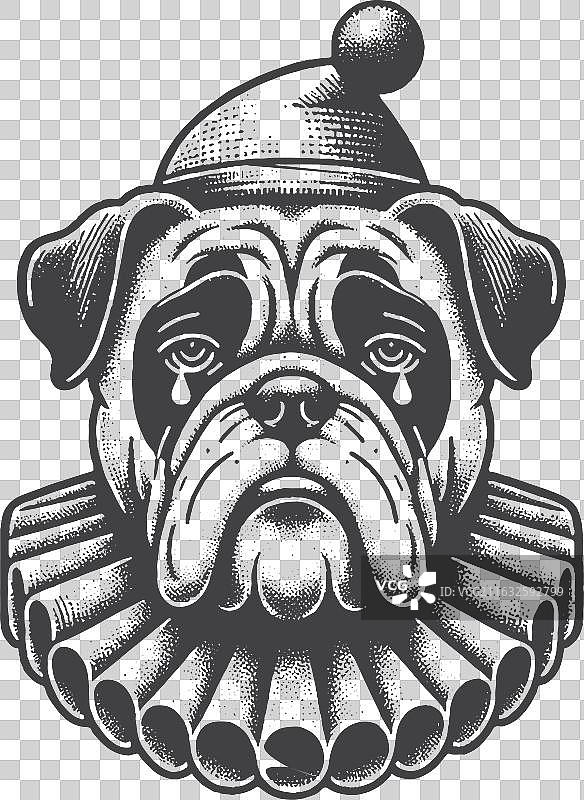 穿着小丑服装的复古手绘斗牛犬图片素材