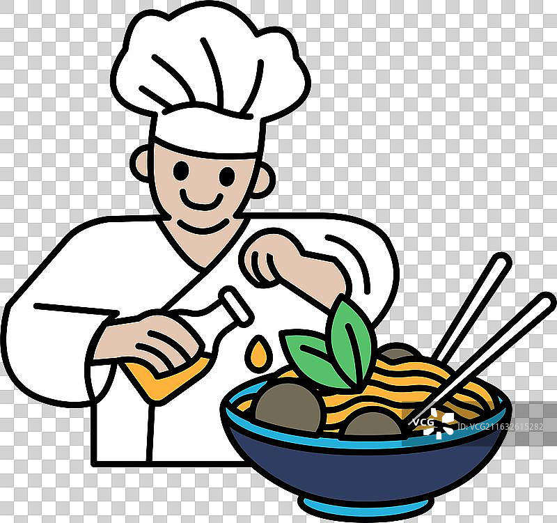 一位厨师正在用瓶子制作一碗面条图片素材