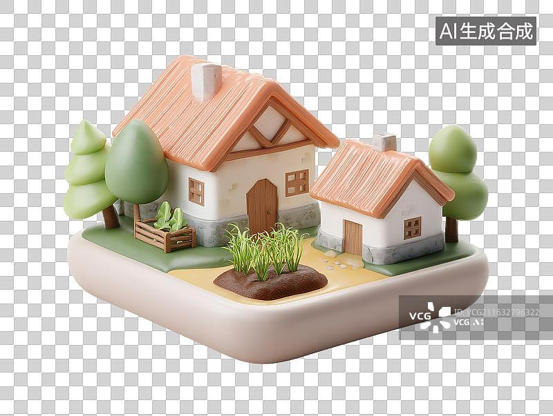 【AI数字艺术】迷你田园小屋模型图片素材