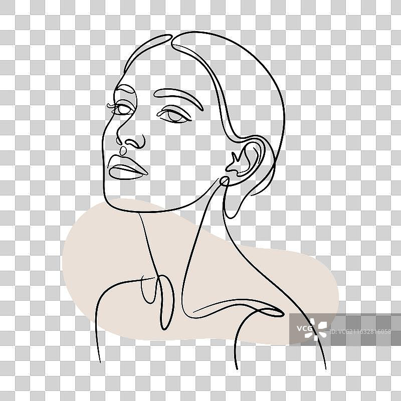 现代女性线条画，带有灰褐色背景图片素材